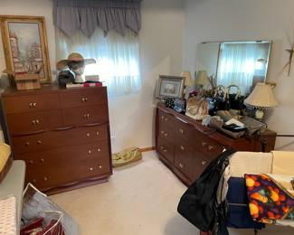 bedroom dresser and mirror and chest of drawer oil paintings 