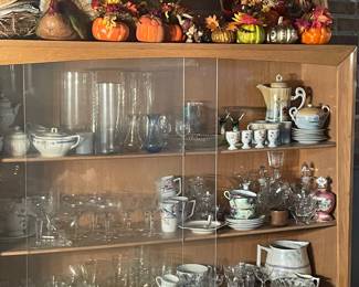 Candle wick glassware Japan tea sets lots of nice old pottery and glassware tea cups and saucers 