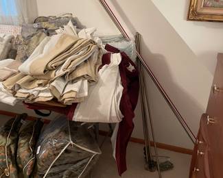 2 sets of large window curtains with rods and hardware 
