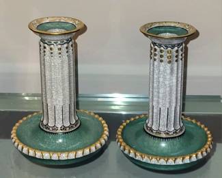 Rare pair of Dahl-Jensen 6.5" candlesticks $235