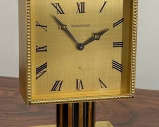 Jaeger LeCoultre dramatic gilt-brass columnar clock with square case and Roman Numeral dial.  Circa 1965 - fine condition.  $800