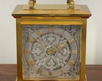 Exquisite ca. 1960 Luxor mantel clock with Swiss bell-striking movement.  Merchandised by Black Starr & Gorham.  Fine condition.  $895