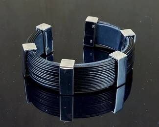 Stunning European Designer Cuff Bracelet - Sterling Silver, Resin & Rubber $315