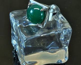 Modernist studio crafted sterling silver and chrysoprase ring.  $92