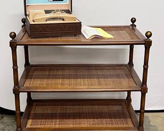 Brown Wicker In Wood Table With Old Telephone