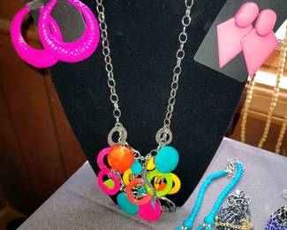 Hundreds of bracelets, necklaces, earrings (pierced and clip)