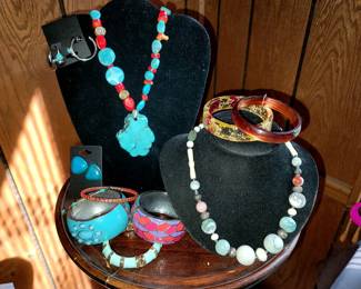 Hundreds of bracelets, necklaces, earrings (pierced and clip)