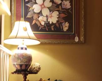 Dogwood framed/matted print, Tobacco Ginger Jar lamp