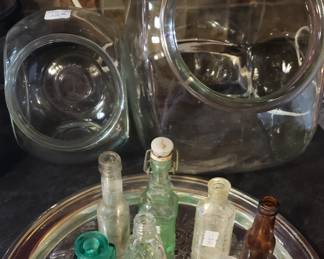Glass vintage candy jars, vintage bottles