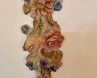 Pair of carved wooden floral swags