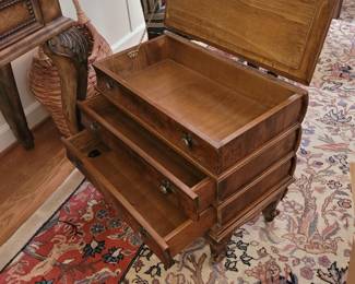 Beautiful chest side table with open top and drawers by Emerson et Cie.