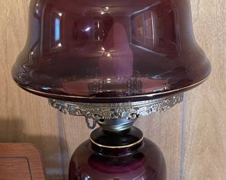 Vintage Purple Amethyst Optic Swirl Glass Hurricane Lamp