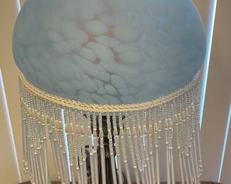 Vintage Boudoir Frosted Glass Dome with Beaded Fringe Lamp