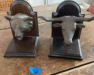 Unique Brass And Wood Bookends