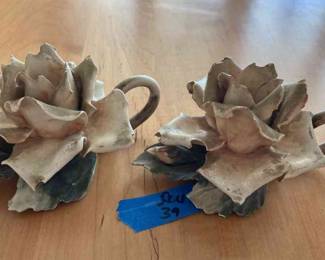 Vintage pair of Italian rose motif candle holder