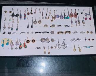 All silver and gemstone earrings 
