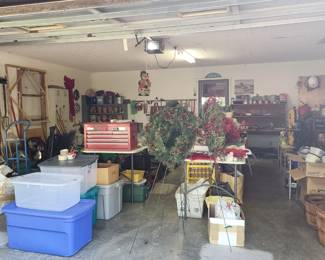 full garage, tools, pots, yard tools