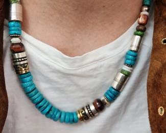 sterling silver with coral and turquoise necklace T. Singer