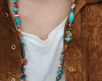 Multi-stone turquoise coral necklace