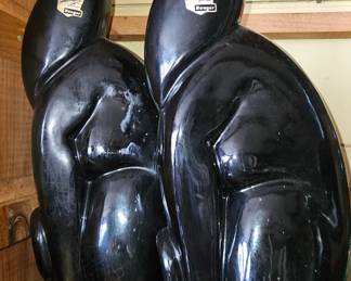 Pair Vintage Haeger winking cat