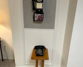 Old pay phone and classic dial phone.