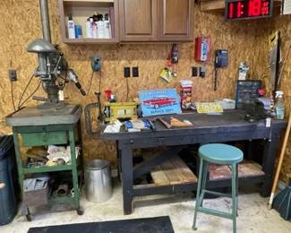 Monarch vice & drill press;  workbench