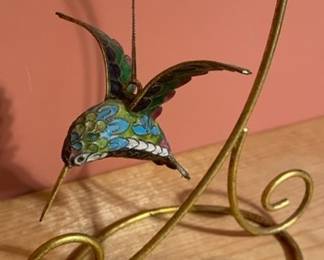 cloisonne hummingbird on stand
