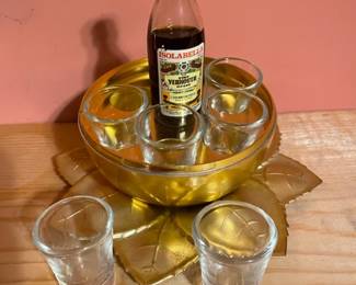 gold pear shot glass set open