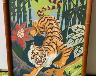 Vintage framed "Paint by Numbers" tiger
