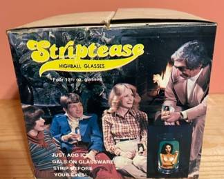 1977 Spencer Gifts Striptease highball glasses (set of 4)