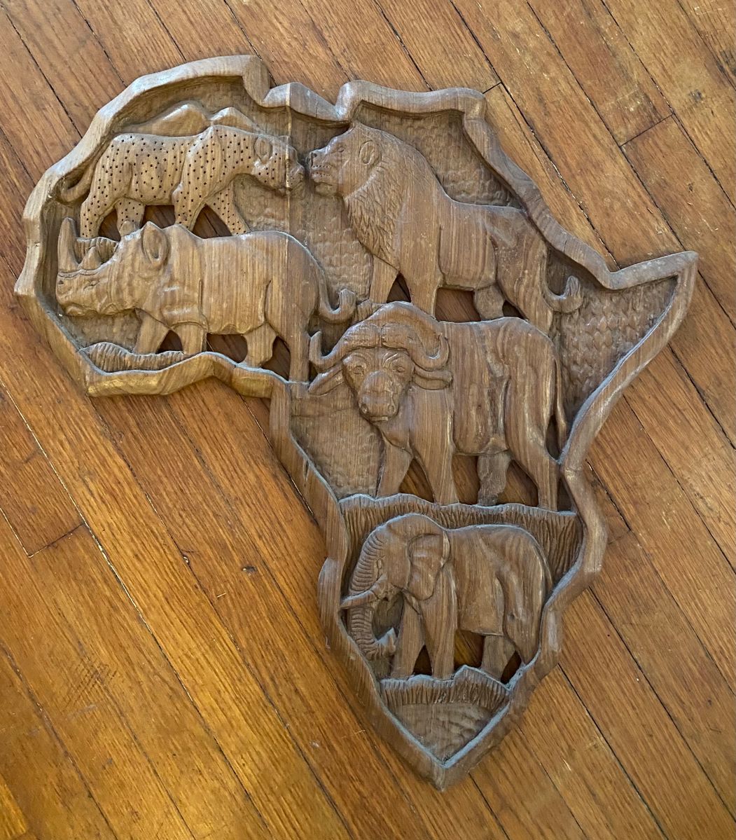Africa Continent Animal Wooden Mahogany Wall Decor Map