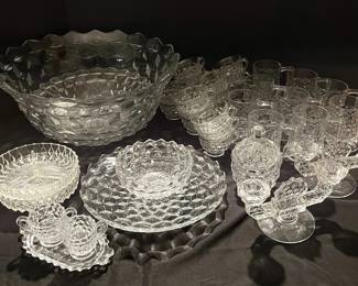 Vintage Fostoria Crystal Glass Punch Bowl, Teacups, More