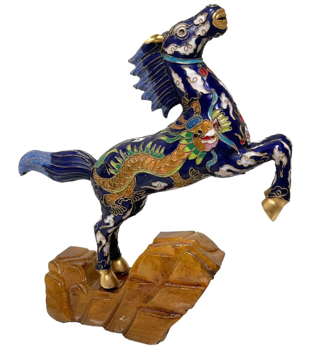 Vintage Chinese Cloisonné Enamel Horse Figurine
