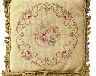 Floral Needlepoint Vintage Pillow