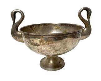 Double Swan Vintage Silver Plate Pedestal Bowl