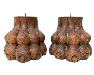 Antique Wooden Clawfoot Candle Holders