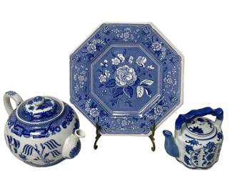 Blue and White Porcelain Teapots and China
