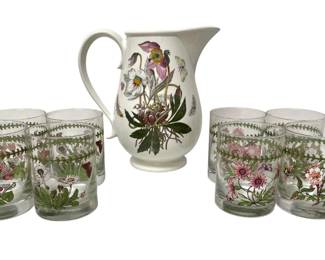 Set of Eight Portmeirion Botanic Garden Old Fashioned Tumblers and Pitcher
