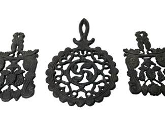 Set of Three Vintage Cast Iron Trivets
