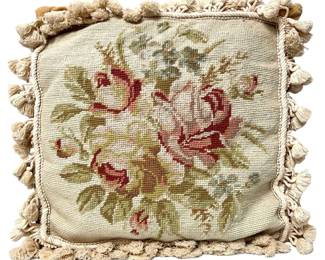 Vintage Floral Needlepoint Pillow