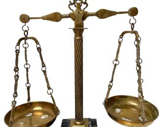 Vintage Brass Balance Scale on Marble Base
