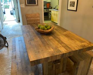 rustic custom dining table with two benches
