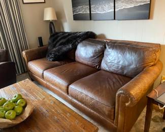 Classic leather three cushion sofa