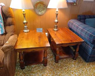 brass lamps and solid wood end tables