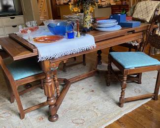 Lovely English Extension Dining Table with 4 Chairs - has matching Hutch and Server