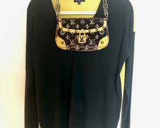 Louis Vuitton
Trompe L'oeil 
Velvet Monogram Pochette
$1600
ETRO 
color block sweater
90/10 wool/cashmere
large
$100

