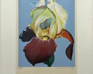 Lowell Nesbitt
red & yellow iris on blue
serigraph 193/250 
1980
$900 set of 3
