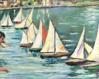 Califano
Central Park conservatory model boat pond scene with children
oil on canvas
18” x 36”
$500