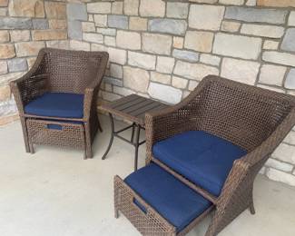 Porch table and chairs with ottomans