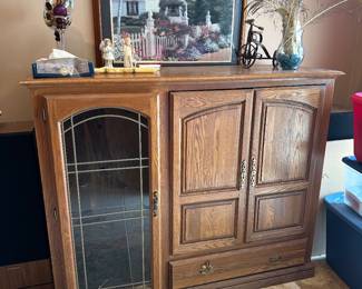 Entertainment center, decor, framed art